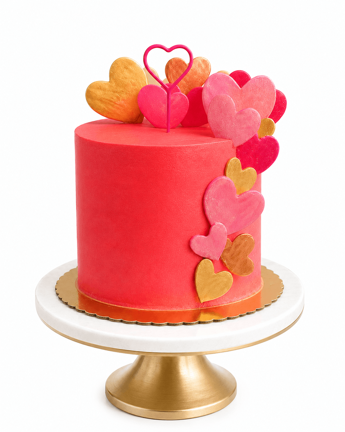 Red heart-shaped birthday cake with pearl detailing by Glory Treats