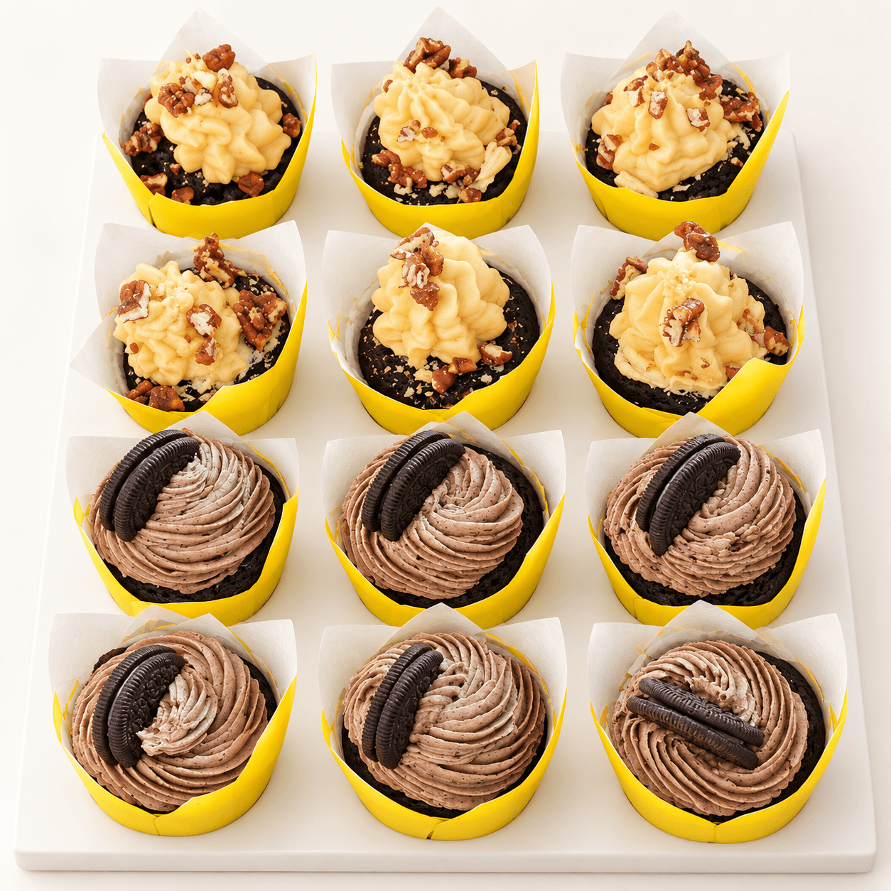Mixed box of chocolate cupcakes with salted caramel and cookies & cream by Glory Treats