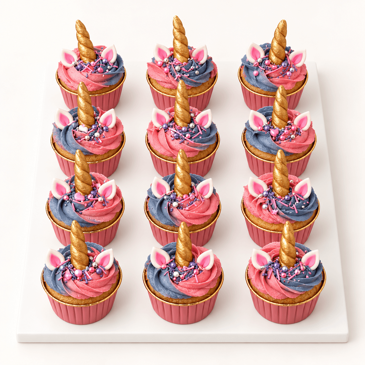 Pink and blue unicorn horn cupcakes by Glory Treats