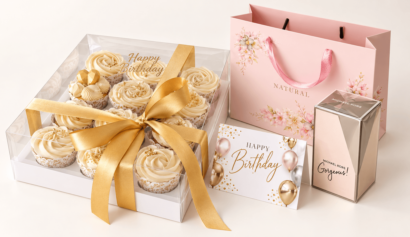 Cupcake and perfume gift set with a gift bag and card by Glory Treats