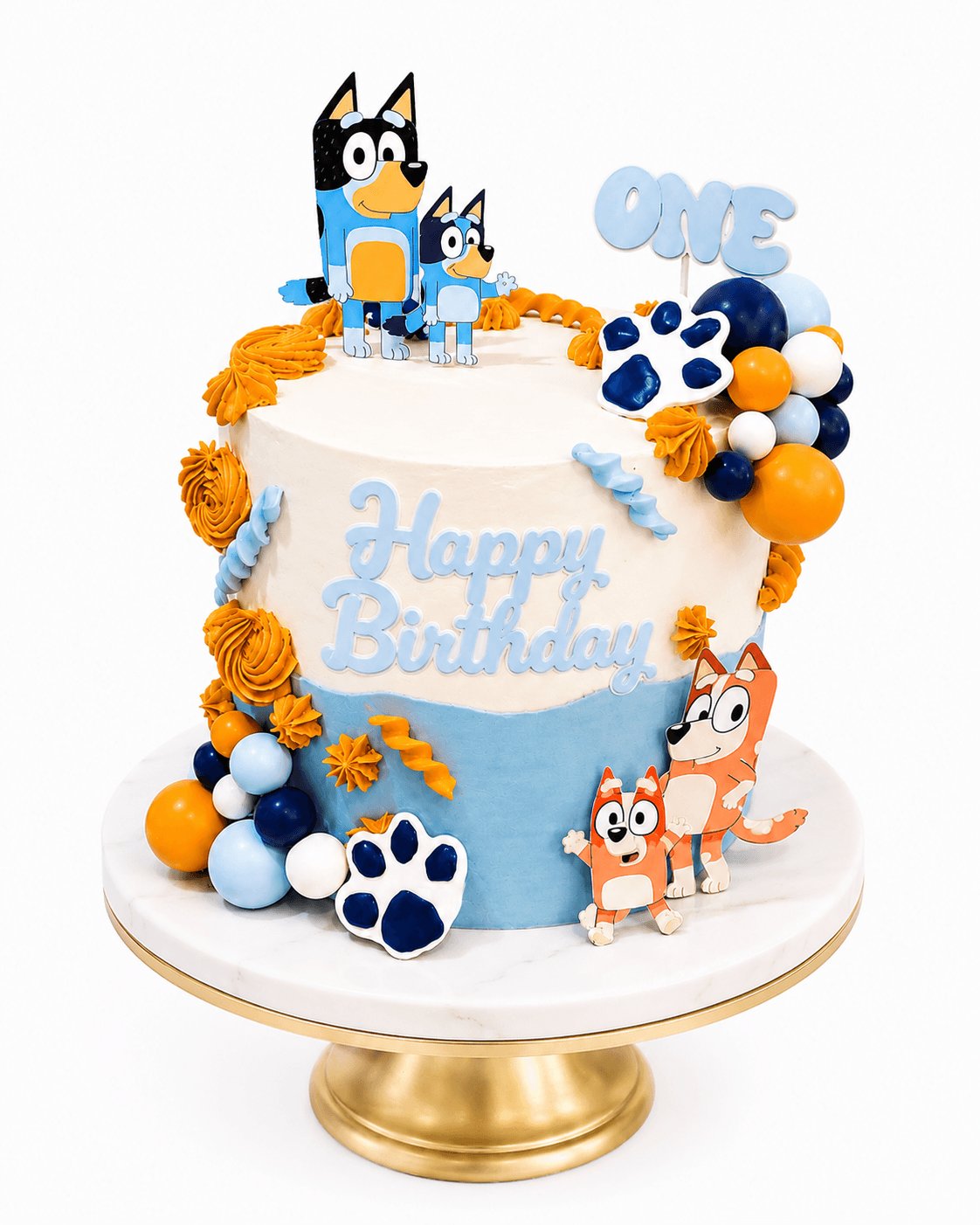 Bluey themed first birthday cake by Glory Treats