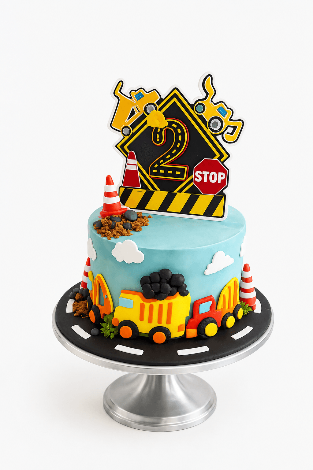 Construction themed 2nd birthday cake with trucks by Glory Treats
