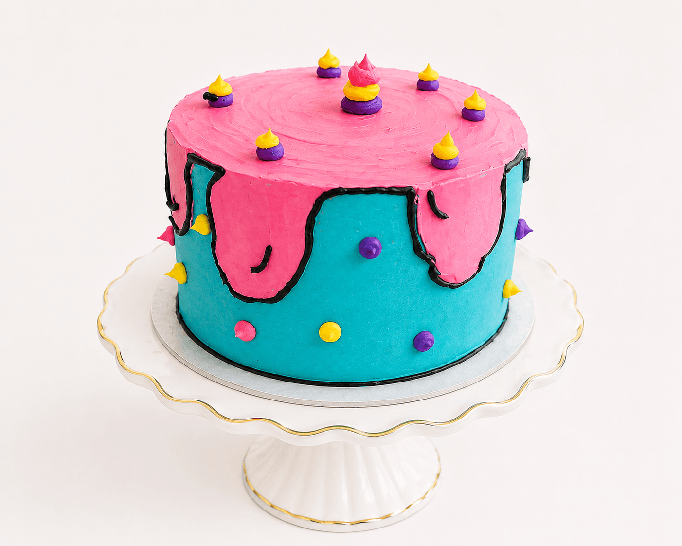Pop art style teal and orange kids birthday cake by Glory Treats