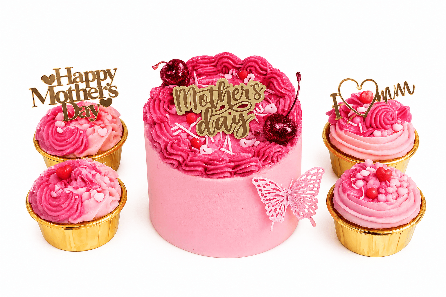 Pink Happy Mother's Day bento cake with mini cupcakes by Glory Treats