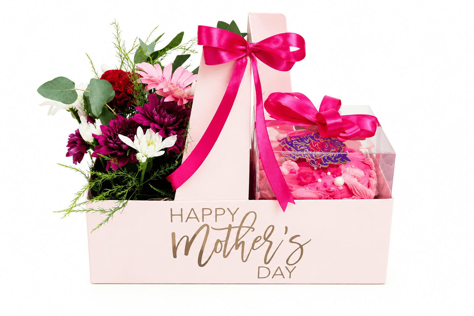 Fresh flowers and a Happy Mother's Day cupcake gift box by Glory Treats